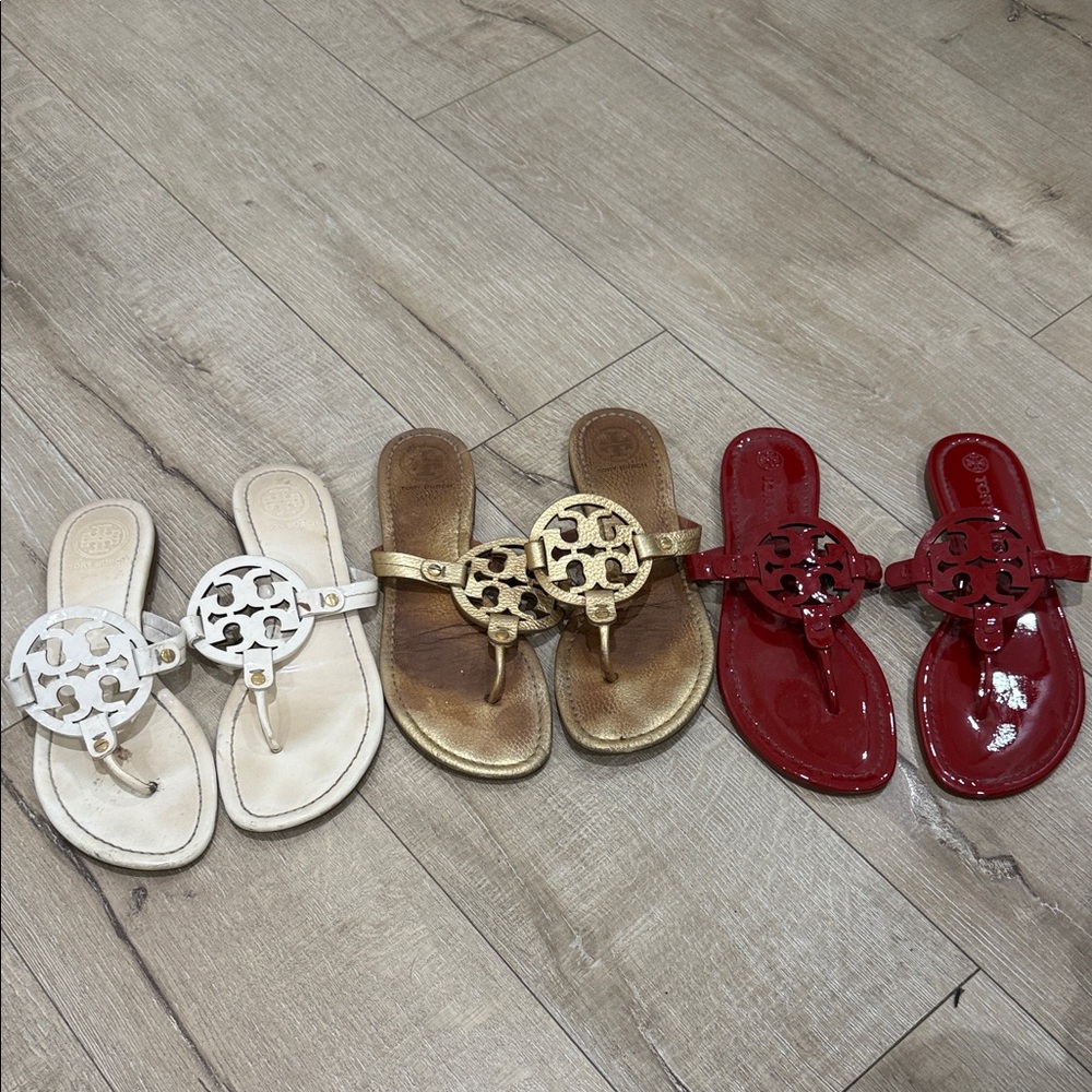 Tory Burch White, Gold, and Red Sandals Bundle